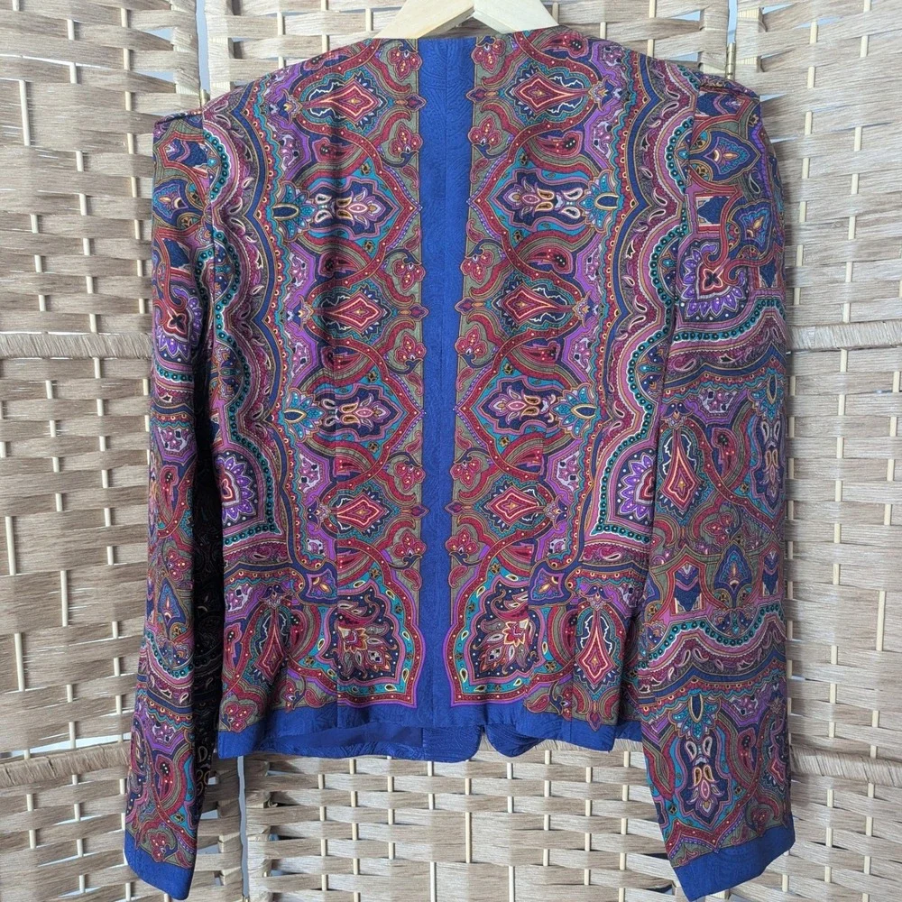 Vtg 90's‎ Talbots 100% Silk Matching 2 pc  Set Jacket Skirt Paisley Gold Buttons